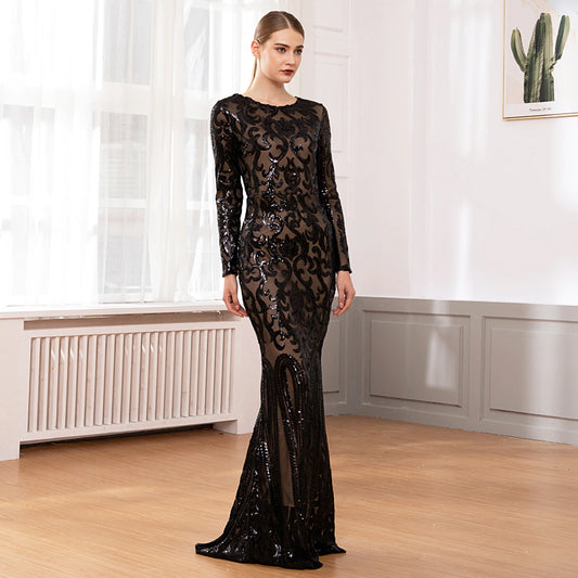 Vestido Negro de Lentejuelas Manga Larga