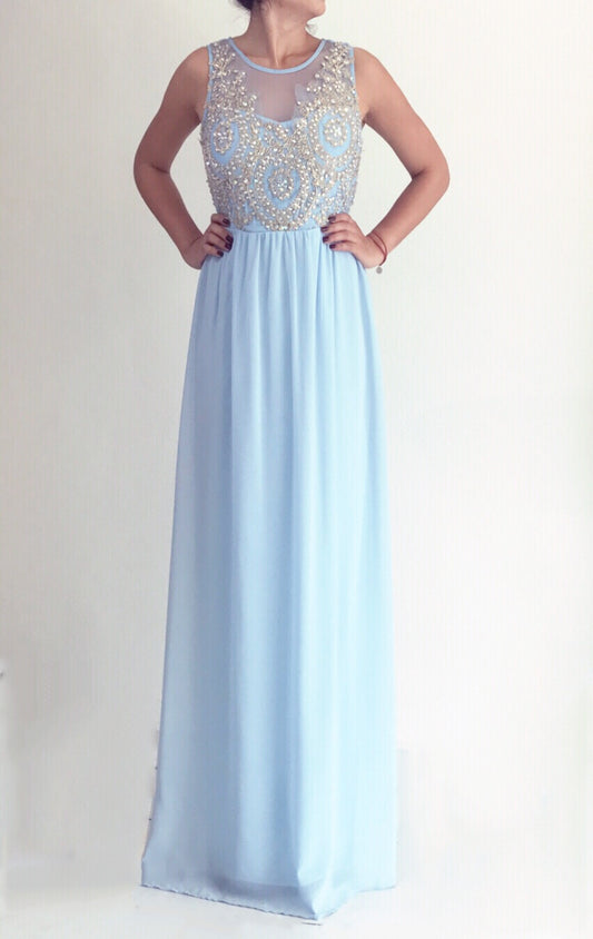 Vestido Azul Cielo con Pedrería