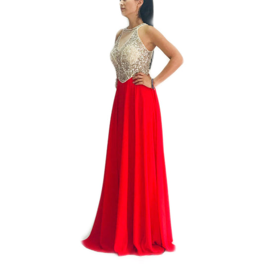 Vestido Rojo Halter con Pedrería
