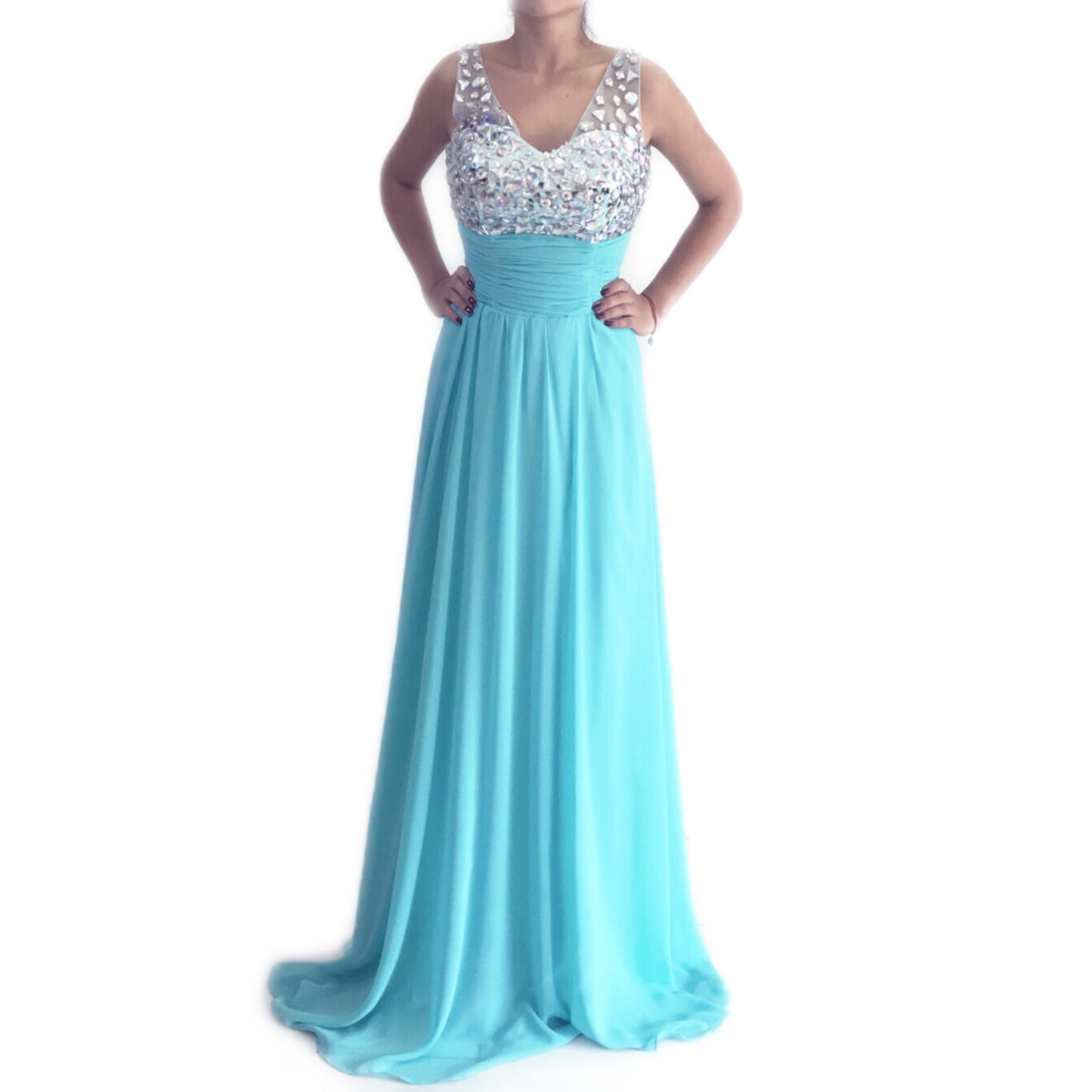 Vestido Aqua con Pedrería