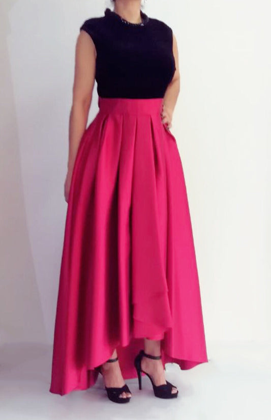 Vestido Tinto con Negro Desnivel