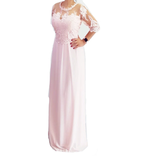 Vestido Rosa Extra Manga 3/4 Transparente