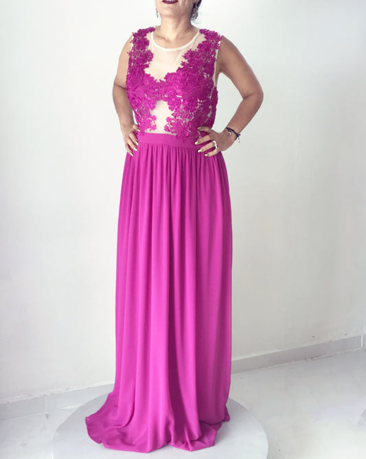 Vestido Magenta Extra con Encaje