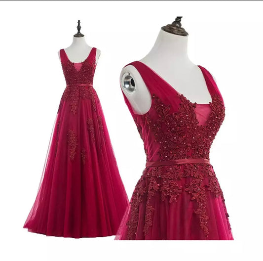 Vestido Rojo de Tul con Encaje