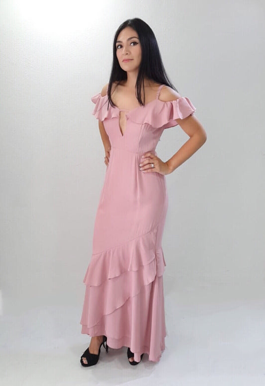 Vestido Rosa Desnivel con Olanes