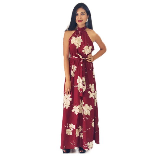 Vestido Tinto Halter Floreado