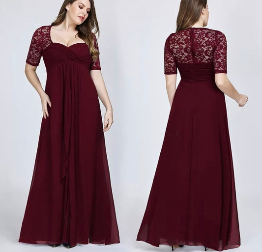 Vestido Tinto Manga de Encaje 3/4