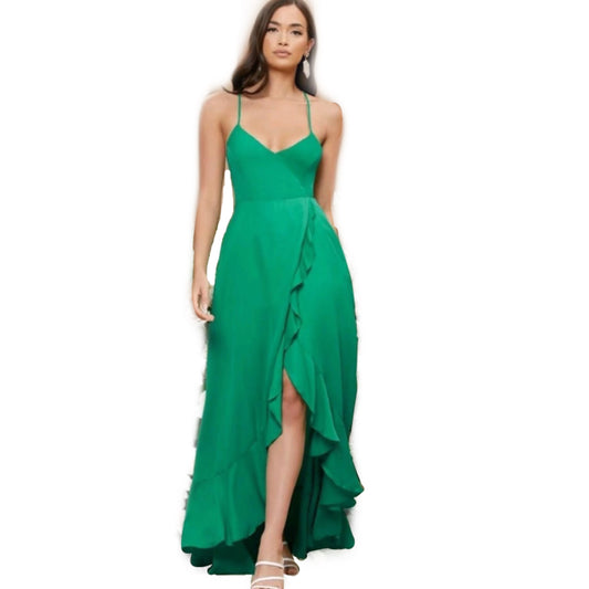 Vestido Verde Desnivel Escote en la Espalda