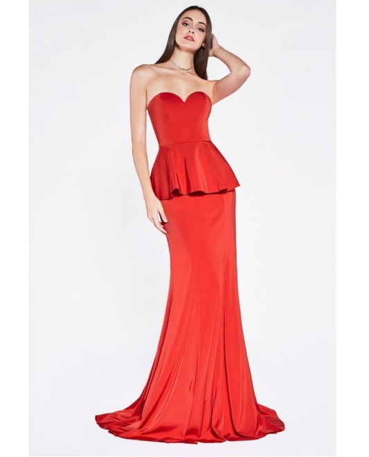 Vestido Rojo Strapless Peplum