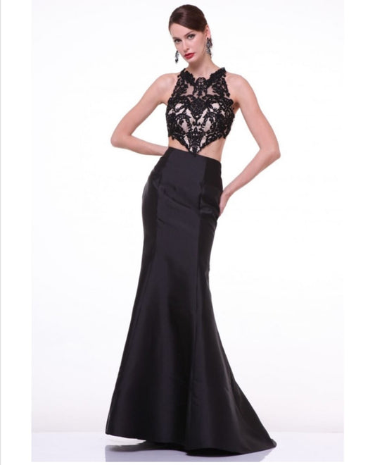 Vestido Negro de 2 Piezas de Tafeta y Encaje