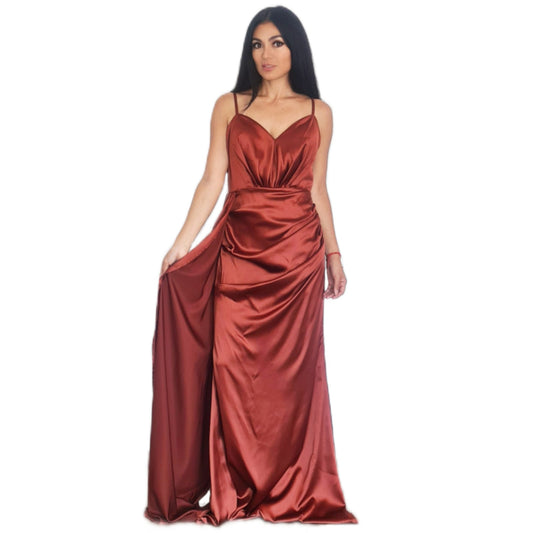 Vestido Largo Chedron Satinado de Tirantes