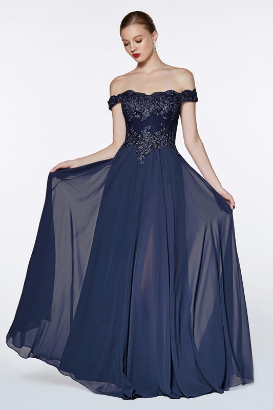 Vestido Azul Marino Corte A Manga Caída