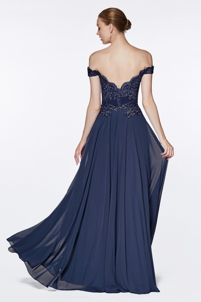 Vestido Azul Marino Corte A Manga Caída