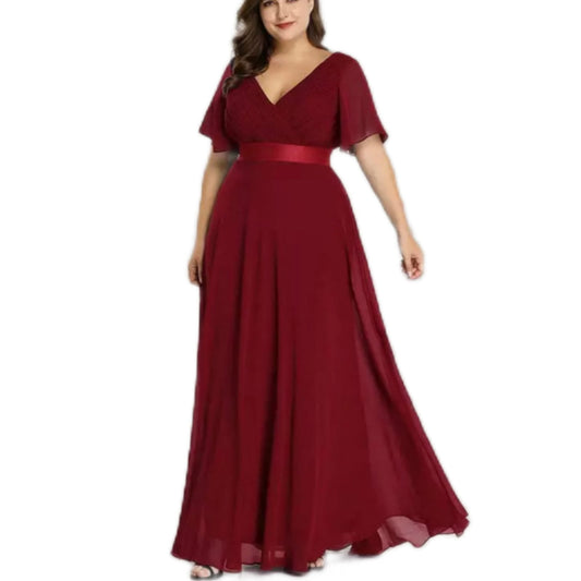 Vestido de Chifón Manga Corta Amplia Talla Extra